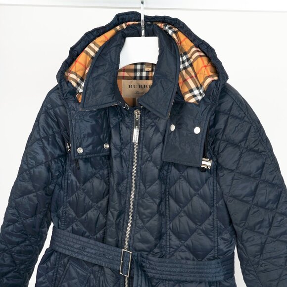 Burberry Baughton Navy Belted Hooded Quilted Coat - Picture 4 of 16